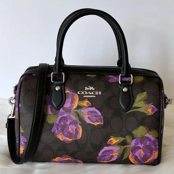 NWT💃Coach Rowan Satchel In Signature Canvas With Rose Print - Picture 6 of 12